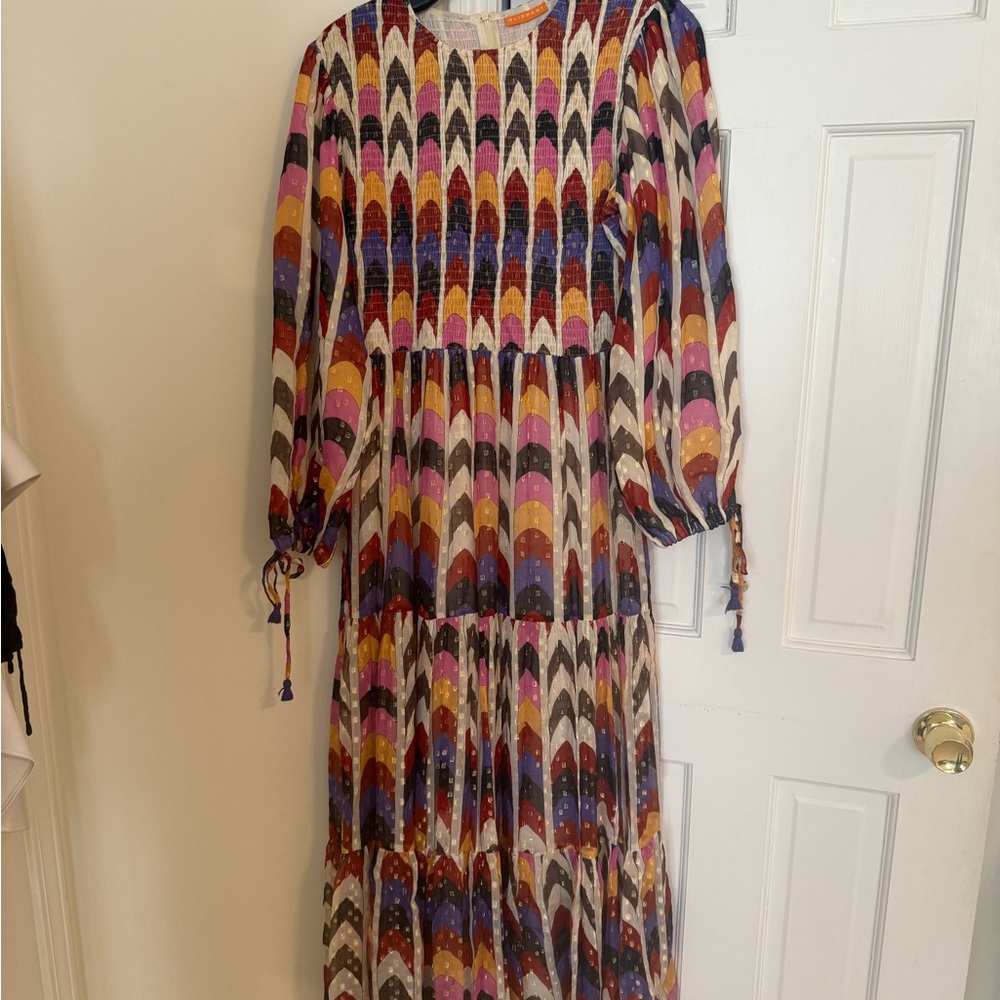 Oliphant Orange and Blue Long Sleeve Sundress